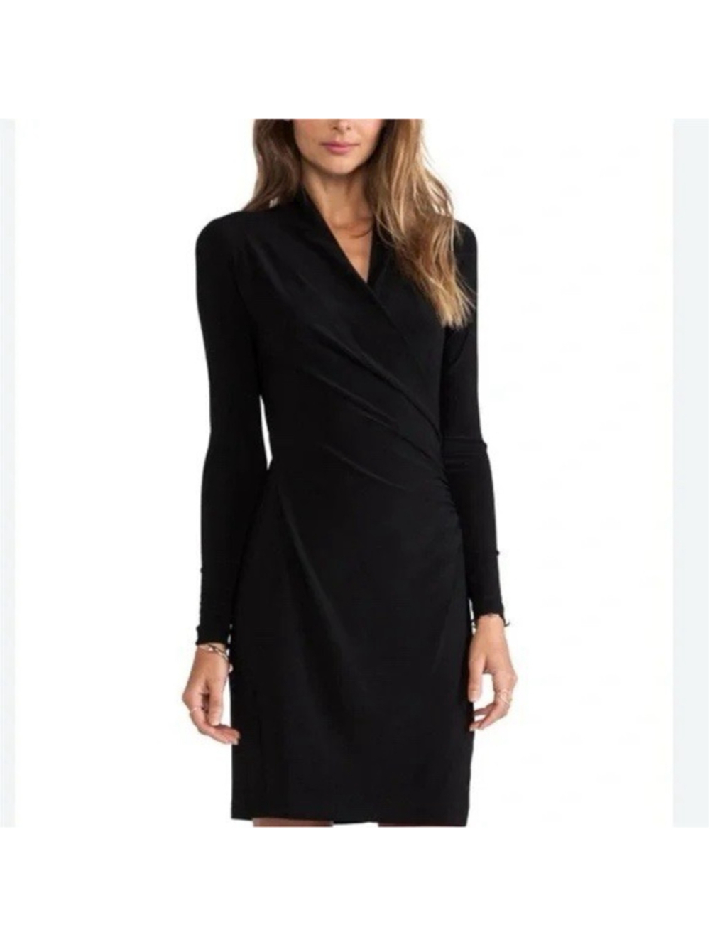 Norma Kamali Black Faux Wrap Side Drape Dress Small